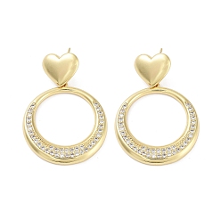 Ring Серьги-гвоздики из латуни с микропаве и цирконием, болтаться серьги для женщин, долговечный, без свинца и без кадмия, реальный 18 k позолоченный, кольцо, 40x28.5 мм