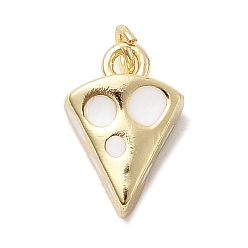 Белый Латунь эмаль прелести, треугольник сыра, стойки покрытие, долговечный, без кадмия и без свинца, реальный 18 k позолоченный, с целью перехода в кольце, белые, 12.5x9x5.5 мм, отверстие : 3 мм