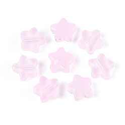 Бледно-Розовый Имитация нефритовые четки стекла, звезда, розовый жемчуг, 8x8x4 мм, отверстие : 0.9~1 мм, около 1950~2000 шт / упаковка
