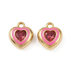 Ярко-Розовый 304 нержавеющей стальной эмали подвески, сердце, со стразами, реальный 18 k позолоченный, вакуумное покрытие pvd, ярко-розовый, 16x14x7.5 мм, отверстие : 2 мм