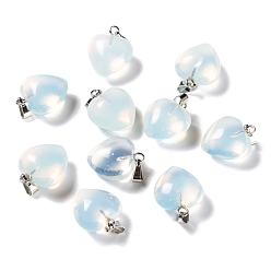 Opalite Opalite Pendants, with Platinum Brass Loops, Heart, 18~19x15~15.5x6~8mm, Hole: 6x2.5~3mm