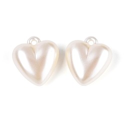 (404) Непрозрачное AB Кислое яблоко Подвески из непрозрачного акрила с имитацией жемчуга, сердце прелести, цветочный белый, 35x31.5x16 мм, отверстие : 3 мм