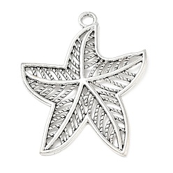 Antique Silver Tibetan Style Alloy Big Pendants, Textured Starfish Charms, Antique Silver, 59x47x3mm, Hole: 4.5mm