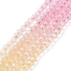 Pink Transparent Glass Beads Strands, Segmented Multi-color Beads, Faceted(32 Facets), Round, Pink, 4~4.5mm, Hole: 1mm, about 90~95pcs/strand, 13.98''(35.5cm)