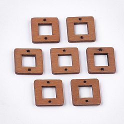 Chocolate Painted Poplar Wood Links, Square, Chocolate, 18x18x2.5mm, Hole: 1.5mm