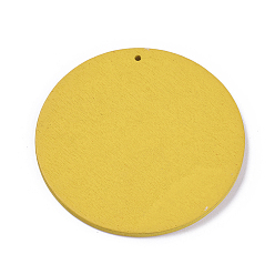 Yellow Wood Big Pendants, Flat Round, Dyed, Yellow, 60~60.5x2.5mm, Hole: 1.5mm