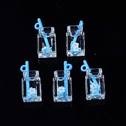 Светло-Голубой Подвески из смолы с имитацией напитка, полимерная глина карамбола внутри, с акриловой бутылкой, Небесно-голубой, 25~28x12x11 мм, отверстие : 1.8 мм