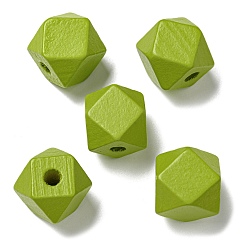 Yellow Green Printed Wood European Beads, Polygon, Yellow Green, 15.5x15.5x15.5mm, Hole: 4~4.5mm