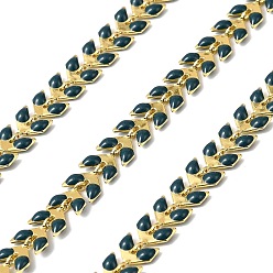 Темно-Зеленый Латунные эмалевые листовые цепи, пайки, долговечный, с катушкой, золотые, темно-зеленый, ссылка: 6x7x2 mm, около 32.81 футов (10 м) / рулон