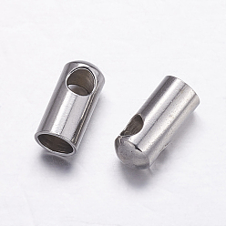 Couleur Acier Inoxydable Résistant au ternissement 304 embouts de cordon en acier inoxydable, couleur inox, 8x4mm, Trou: 2mm, diamètre intérieur: 3.5 mm
