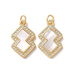 Seashell Color Brass Micro Pave Cubic Zirconia Pendants, Cadmium Free & Lead Free, with Shell, Real 18K Gold Plated, Polygon, Seashell Color, 20.5x12.5x2.5mm, Hole: 3mm