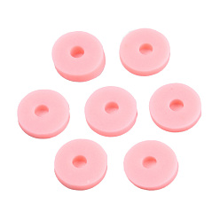 Pink Eco-Friendly Handmade Polymer Clay Beads, Disc/Flat Round, Heishi Beads, Pink, 6x1mm, Hole: 2mm, about 23500pcs/1000g