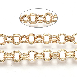 Light Gold Роло железа цепи, двойные цепи ссылка, несварные, с катушкой, золотой свет, ссылка: 6x1 mm, около 82.02 футов (25 м) / рулон