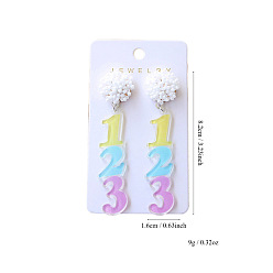 Number Акриловые серьги-гвоздики «обратно в школу», платина, число, 82x16 мм