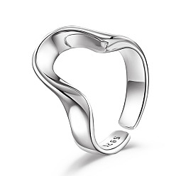 Platin Farbe Rhodinierte 925 Manschettenringe aus Sterlingsilber, offene Ringe, Fingerringe, Platin Farbe, Größe 7, 17 mm