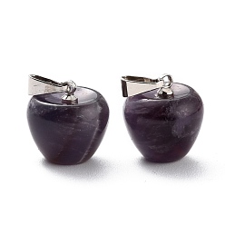 Amethyst Natural Amethyst Pendants, with Platinum Brass Loops, Apple, 14~15x14x14mm, Hole: 6x3mm