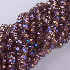 Фиолетовый Стеклянные бусины с гальваническим покрытием , с полным покрытием цвета радуги, граненые, рондель, фиолетовые, 3~3.5x2~2.5 мм, отверстие : 0.8 мм, около 135~140 шт / нитка, 14.6 дюйм (37 см)