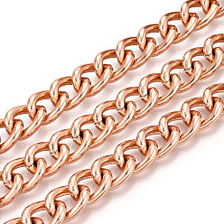 Розовое Золото Алюминий обуздать цепи, несварные, с катушкой, розовое золото , 14x11x3 мм, около 32.81 футов (10 м) / рулон
