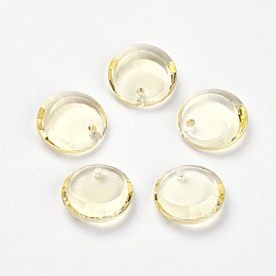 Champagne Yellow Transparent Acrylic Charms, Faceted, Flat Round, Champagne Yellow, 17x5mm, Hole: 1mm