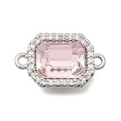Pink Подвески-коннекторы из латуни с микропаве из прозрачного кубического циркония и стекла, прямоугольник ссылки, платина, розовые, 15x9x5 мм, отверстие : 1.2 мм.