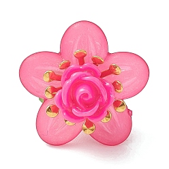 Темно-Розовый Подвески в виде роз из стеклянного бисера, с акриловой и медной проволокой, золотой свет, темно-розовыми, 25.5~26x19.5~20 мм, отверстие : 2 мм