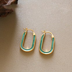 Golden Creolen aus Messing-Emaille, ellipsenförmige, golden, 24x13.6x3.3 mm