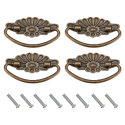 Antique Bronze 10 Sets Zinc Alloy Handle, with Screws, Jewelry Box Accessories, Flower, Antique Bronze, 80x43x3~8mm, Hole: 3mm