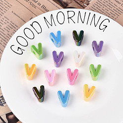 Letter V УФ-покрытие непрозрачные акриловые европейские бусины, бусины с большим отверстием, разноцветные, Буква V, 20.5x17x13.5 мм, отверстие : 6 мм