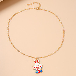 Conejo Collares con colgantes de animales de aleación esmaltada, dorado, blanco, conejo, 15.75 pulgada (40 cm)