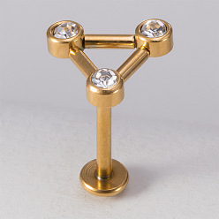Треугольник 304 серьги-хрящи из нержавеющей стали с микропаве из прозрачного кубического циркония для женщин и мужчин, плоская серьга сзади, треугольные, 8 мм, штифты : 1.2 мм