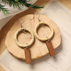 Ring Богемные серьги-подвески из дерева и ротанга, сплетенные из разных пород дерева., с кокосом, платина, кольцо, 78x39 мм