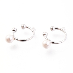 Платина Серьги-манжеты из стерлингового серебра с родиевым покрытием, устойчивые к потускнению, с кубическим цирконием и оболочкой жемчужные круглые бусины, с печатью s925, белые, платина, 925 мм