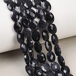 Синий Драгоценный Камень Синтетический синий авантюрин бисер нитей, граненые, Плоско-овальные, 8x6x3 мм, отверстие : 0.7~0.8 мм, около 46~47 шт / нитка, 14.96~15.16'' (38~38.5 см)