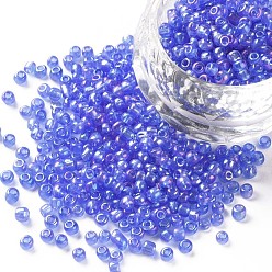Cornflower Blue Round Glass Seed Beads, Transparent Colours Rainbow, Round, Cornflower Blue, 3mm