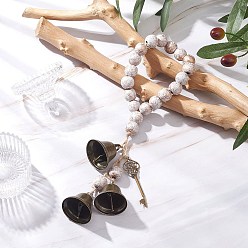 (932FM) Темно-синий аква-матовый с подкладкой Подвеска-ключ в виде колокольчика из латуни, деревянные круглые бусины для украшения дома, подвесные украшения на дверь, темно-золотистые, 285~290 мм