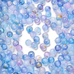 Стально-синий Матовые прозрачные акриловые бусины, круглые, с золотой фольгой и блестками, градиент цвета, стальной синий, 6x5.5 мм, отверстие : 1.8 мм, Около 4545 шт / 500 г