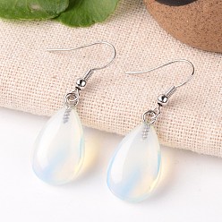 Опал Серьги-подвески с опалитом, латунная фурнитура с платиновым покрытием, 41 мм, штифты : 0.7 мм