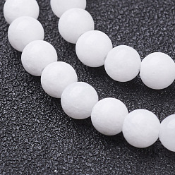 White Natural White Jade Beads Strands, Dyed & Heated, Round, White, 10mm, Hole: 1mm, about 39pcs/strand, 15.5 inch
