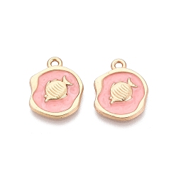 Pink Подвески из эмали и сплава, рыбы прелести, золотые, розовые, 19~20x15~17x2~3 мм, отверстие : 1.5~1.8 мм