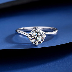 Платина Плоские круглые родиевые 925 кольца из стерлингового серебра с микропаве из кубических цирконий для женщин, платина, размер США 7 3/4 (17.9 мм)