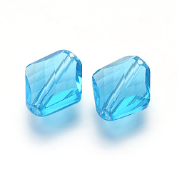 Голубой Имитация Австрийские кристаллические шарики, класс AAA, граненые, ромб, голубой, 14~14.5x12x5~7 мм, отверстие : 0.9~1 мм