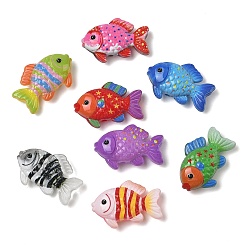 Couleur Mélangete Perles acryliques opaques imprimés, poisson, couleur mixte, 26x38x12mm, Trou: 3mm