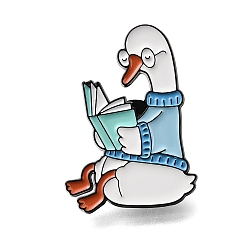 Sky Blue Reading Duck Enamel Pins, Black Alloy Lapel Pin Backs for Backpack Clothes, Sky Blue, 30x21.5mm