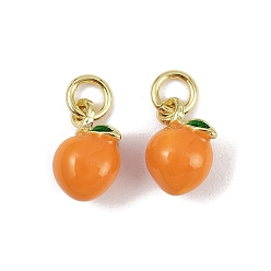 Peach Латунь эмаль подвески, с целью перехода в кольце, фруктовое очарование, без свинца и без кадмия, долговечный, стойки покрытие, реальный 18 k позолоченный, персик, 11.5x6.5x7.5 мм, отверстие : 3 мм