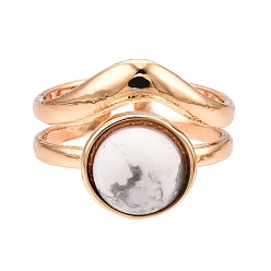 Говлит Круглые перстни из натурального говлита, Открытое кольцо-манжета из сплава золотистого тона для женщин, 15 мм, регулируемый