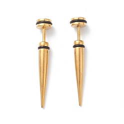 Золотой 304 растяжка с ушком из нержавеющей стали с резиной, конусные серьги для мужчин и женщин, золотые, 40x6.5 мм, штифты : 1.2 мм