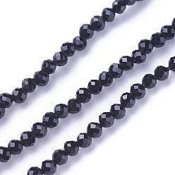 Black Faceted Glass Beads Strands, Round, Black, 2~2.5mm, Hole: 0.5mm, about 180~200pcs/strand, 14.5~16.1 inch(37~41cm)