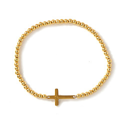 Cross 304 из нержавеющей стали бисером браслеты простирания, золотые, крестик, внутренний диаметр: 6.89 дюйм (17.5 см)
