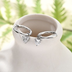 Нержавеющая Сталь Цвет 304 серьги-кольца из нержавеющей стали с микропаве из циркония, сердце, цвет нержавеющей стали, 19 мм, штифты : 0.8 мм