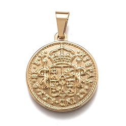 Золотой 304 подвески из нержавеющей стали, плоско-круглые, золотые, 29x25.5x2.5 мм, отверстие : 4x7 мм